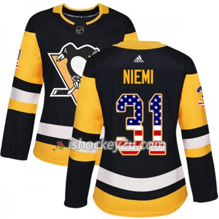 Dame NHL Pittsburgh Penguins Trøje Antti Niemi 31 Adidas 2017-2018 Sort USA Flag Fashion Authentic